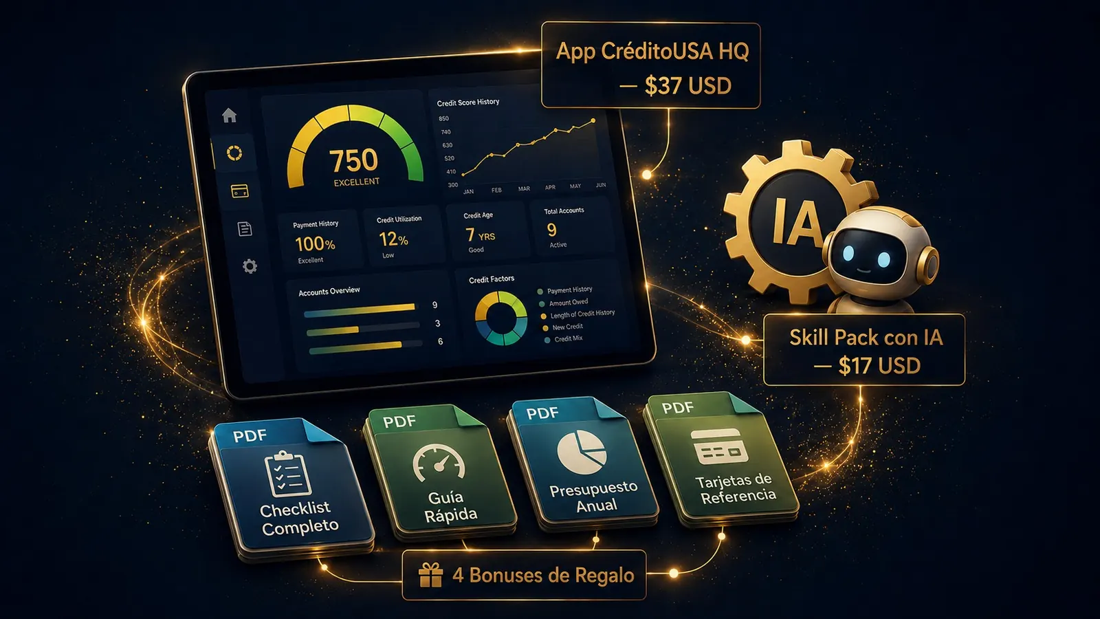 App CréditoUSA HQ, Skill Pack con IA y 4 bonuses descargables